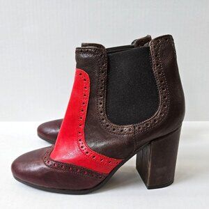 Anthropologie Paola Ferri Ankle Boots Womens 36 City Stomper Brown Red Leather